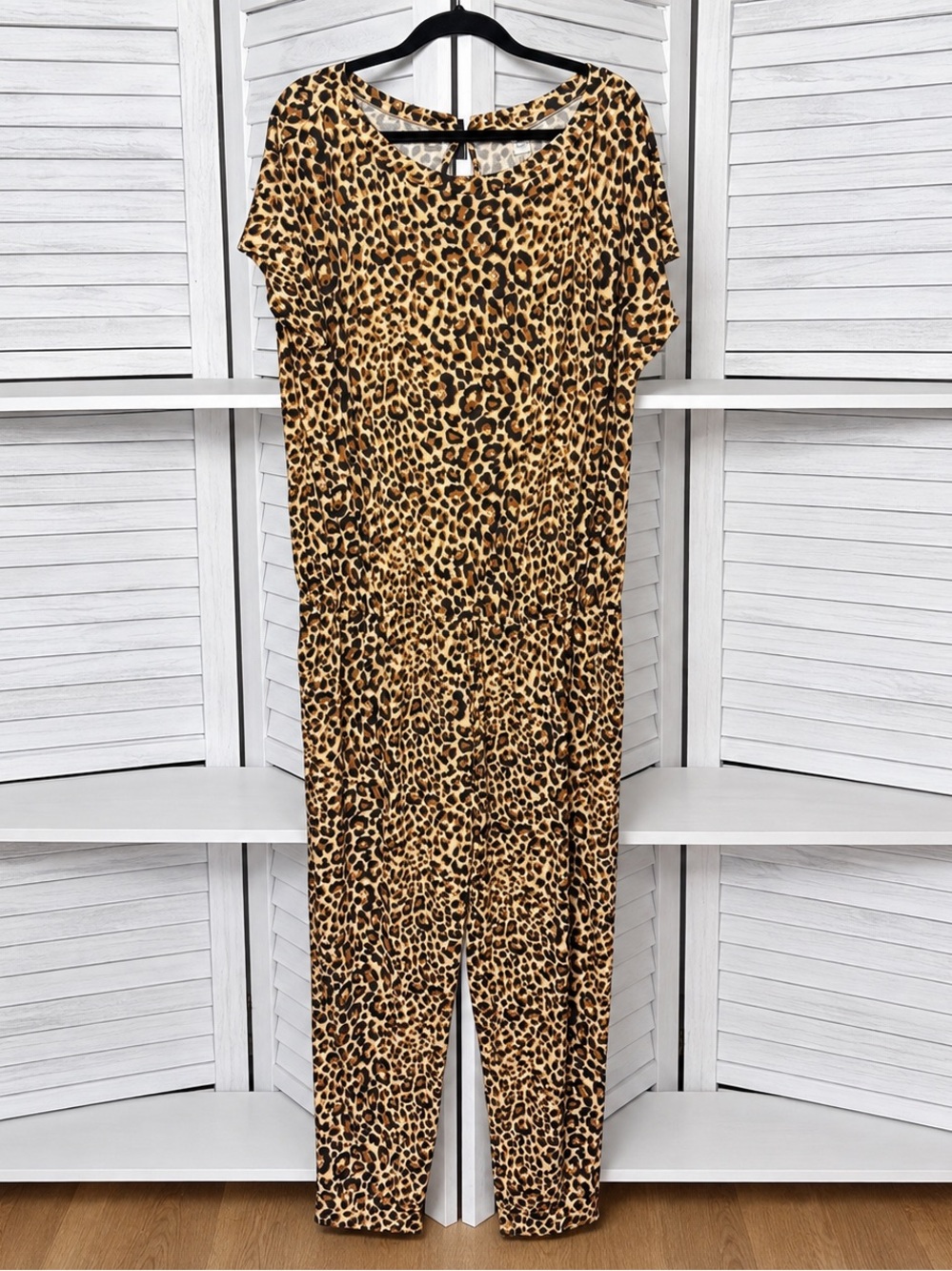 ANRABESS Leopard Print Jumpsuit XXL Short Sleeve NWT